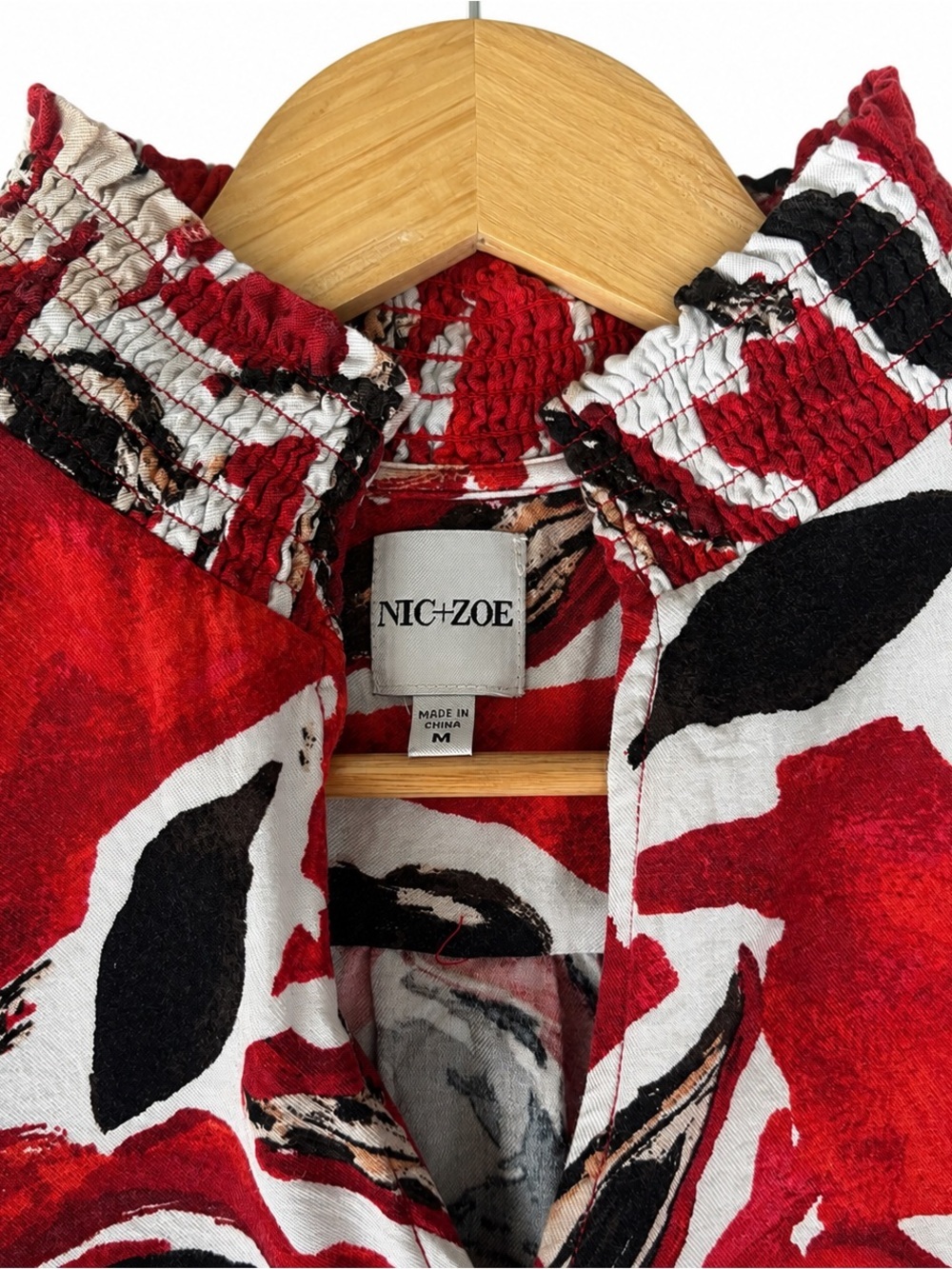 NIC+ZOE Red/Black Abstract Floral Blouse, Women’s Size Medium - Picture 2 of 8